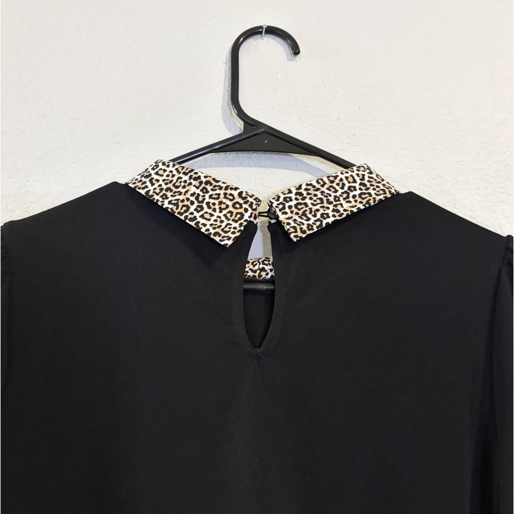 Adrianna Papell Black Leopard Print Mixed Media Layered Top MEDIUM - Picture 4 of 5